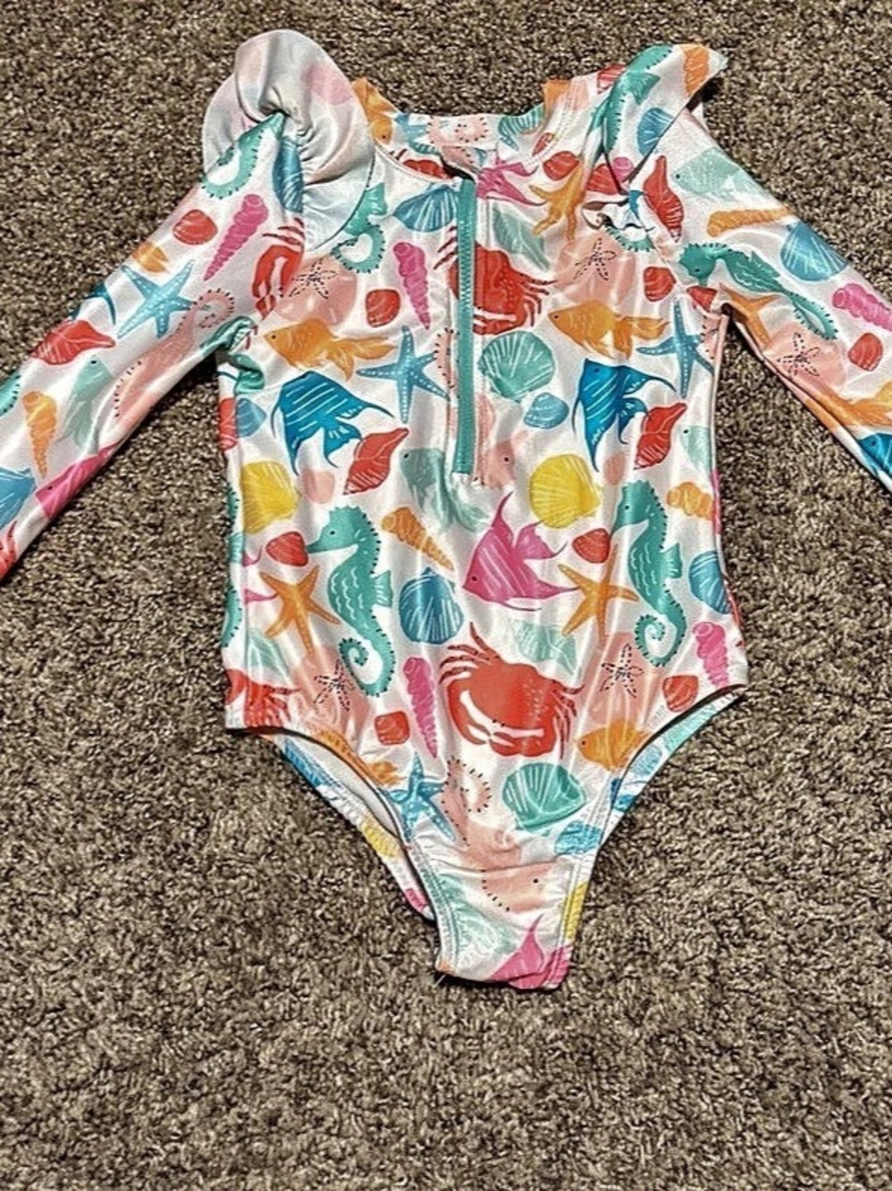 Wonder Nation Toddler Girl Long-Sleeve Zip Rash Guard Swimsuit, Pink & Blue, 4T